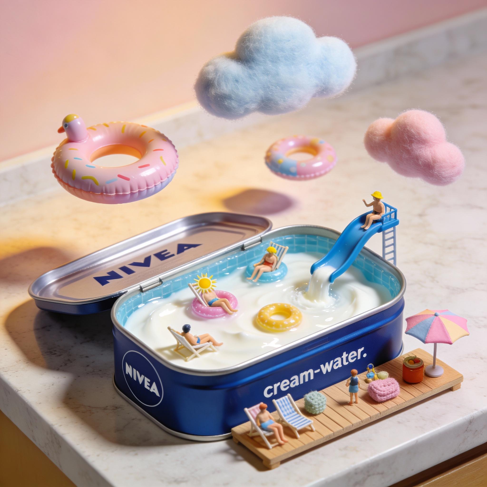 Nano Banana Miniatur-Collage mit Figuren in einer Nivea-Creme-Dose