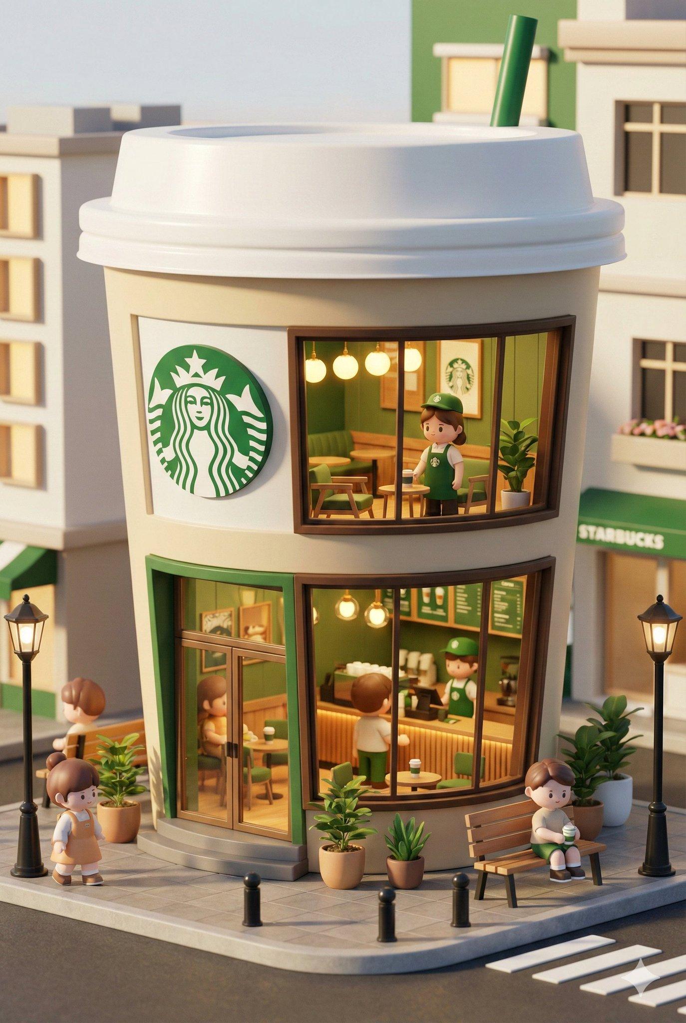 Chibi miniature Starbucks concept store render from dotey prompt