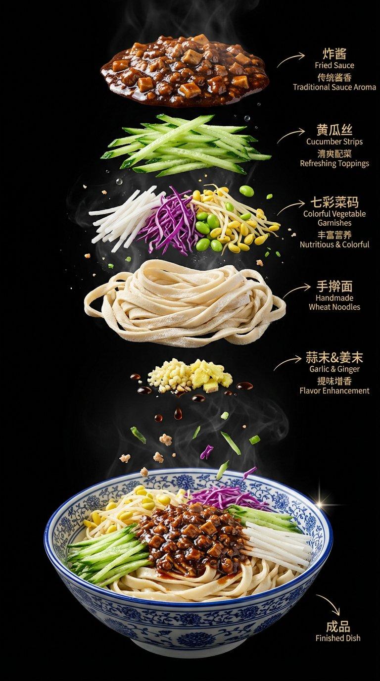 Deconstructed Sichuan noodle poster variant with bilingual labels
